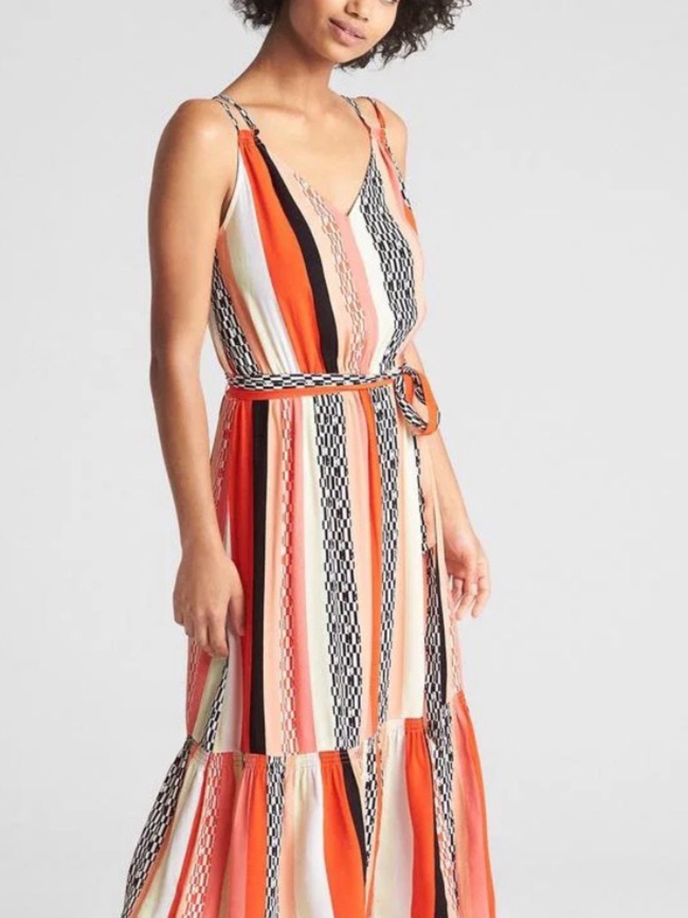 GAP Coral, Black and Cream Striped Maxi Dress Large
